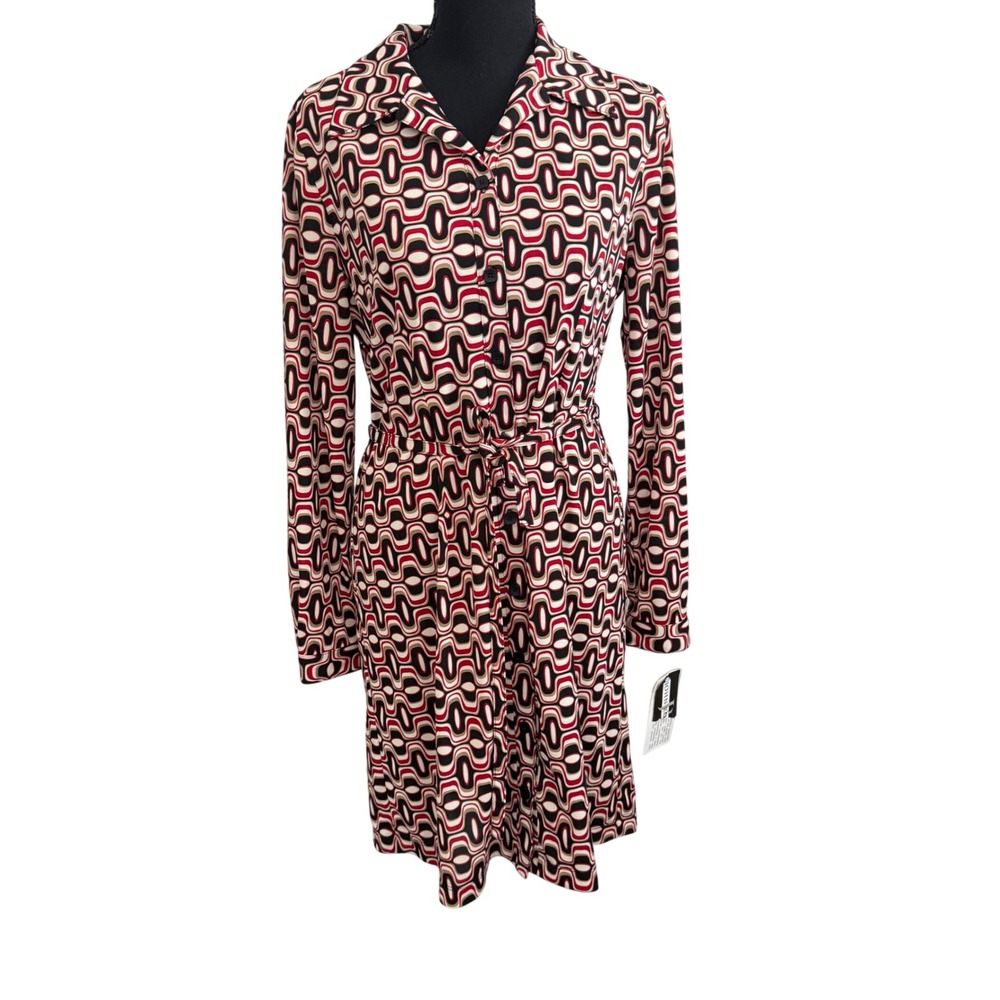 Vintage John Roberts Womens Geometric Mod Print Belted Shirt Dress 8 Artsy Fall